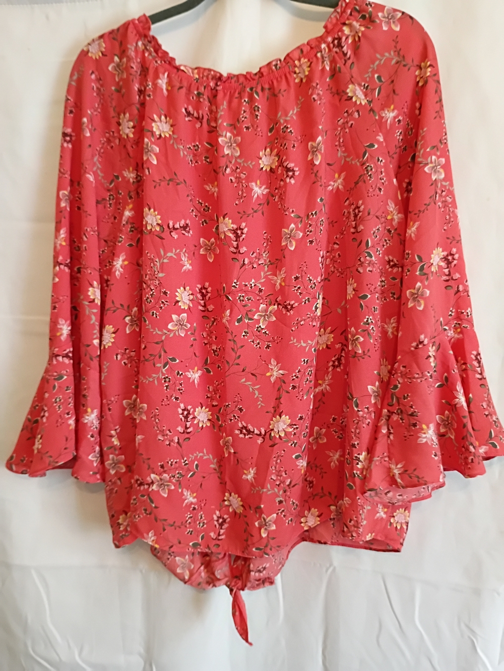 AB Studio Coral Size Xxl Floral Knot Tie-Front Peasant Blouse. - Picture 12 of 12